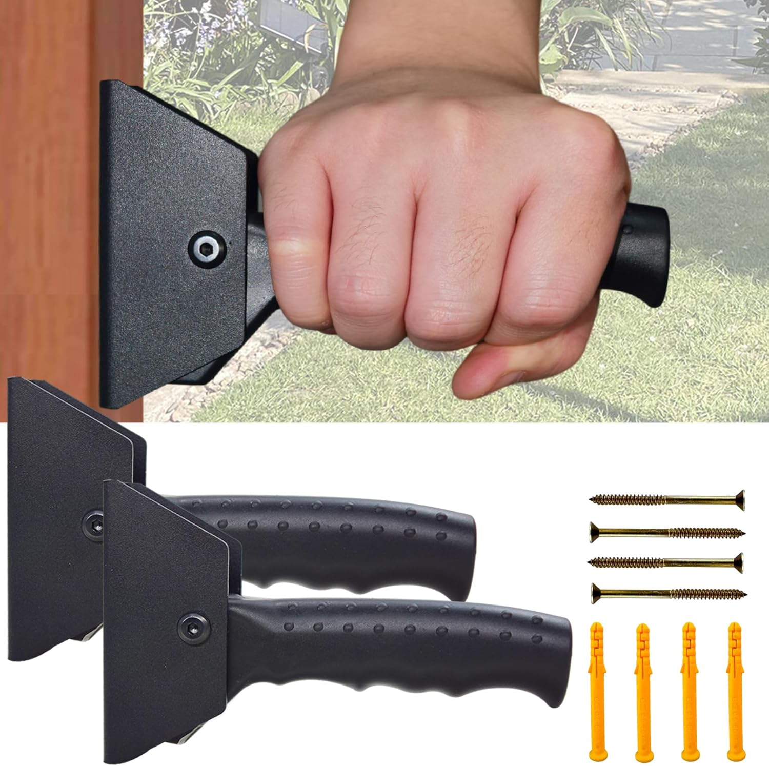 Flip Up Assist Grab Handle for Doorway & Stairs, Walls Mounted-in Folding Grip Handles, Mobility Aids for Elderly Seniors Supports Up to 300 Pounds (Black, 2 Pack)