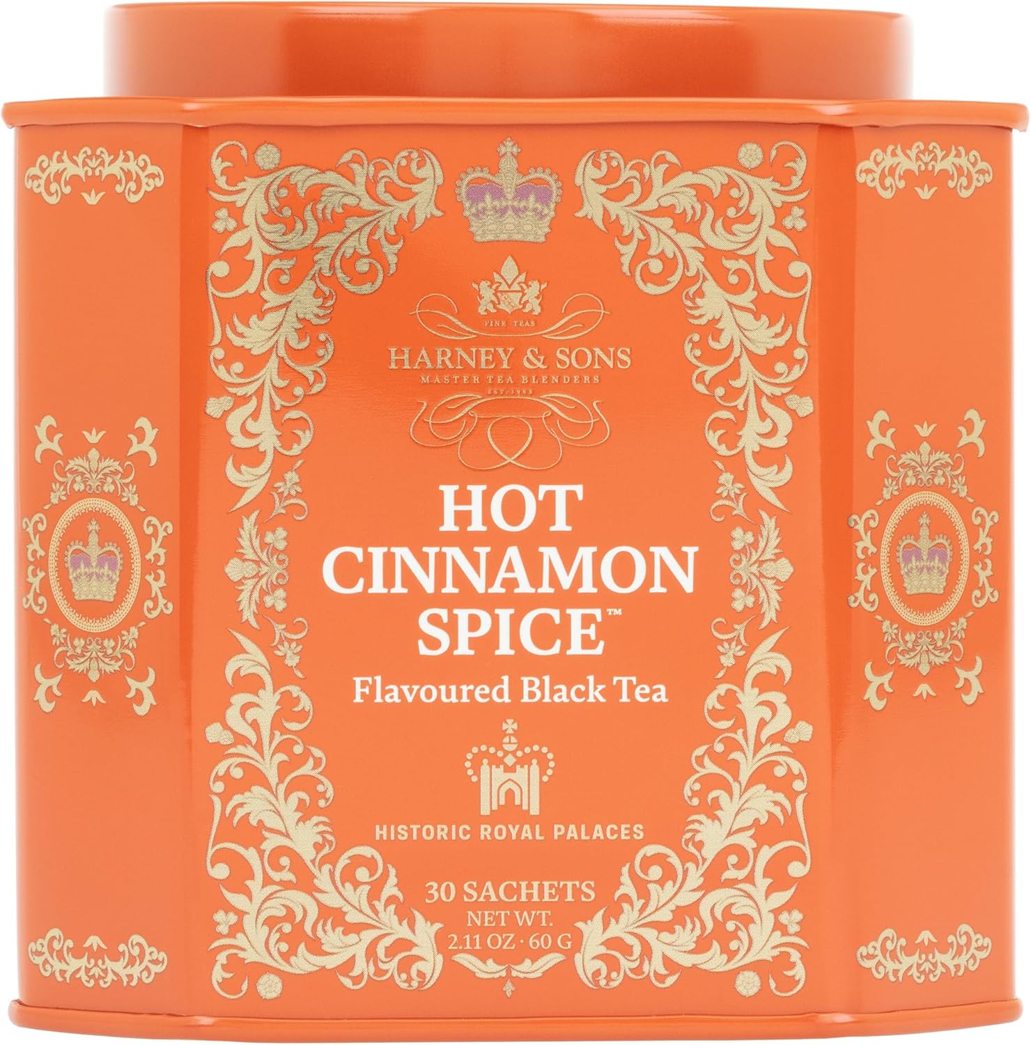 Harney & Sons Hot Cinnamon Spice Tea Tin - Black Tea with Orange & Sweet Clove - 2.67 Ounces, 30 Sachets