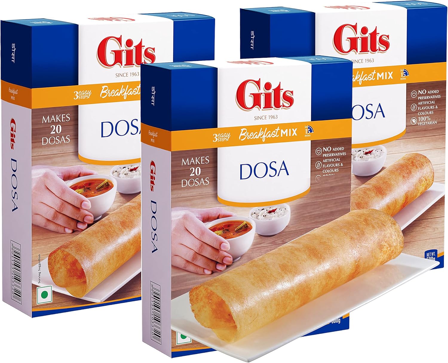 Gits Instant Rice Dosa Breakfast Mix, 1500g (Pack of 3 X 500g Each)