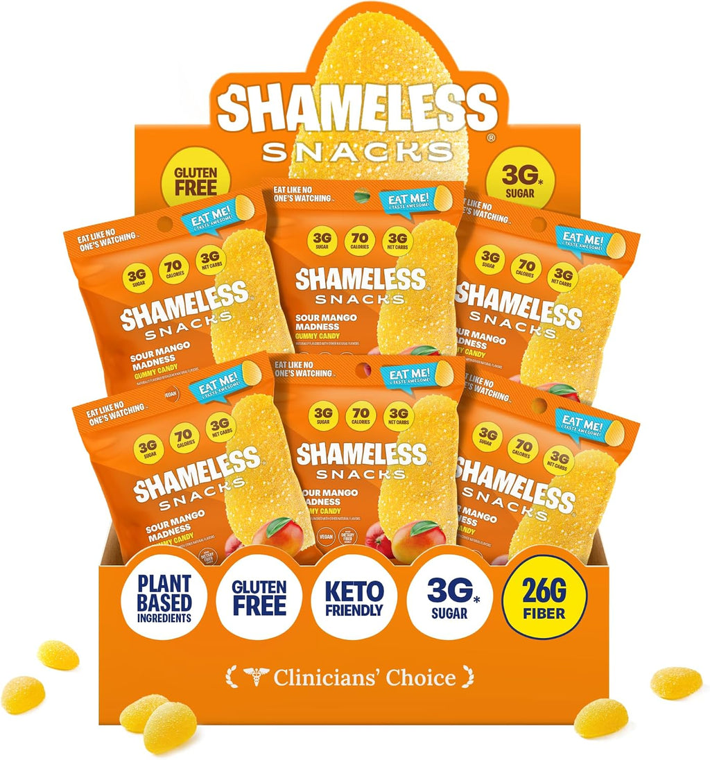 Shameless Snacks Sour Mango Madness - Sour Candy & Fruit Snacks, Tropical Mango Gummy Candy, Keto Snacks in Bulk, 3g Sugar Gluten Free Vegan for Adults