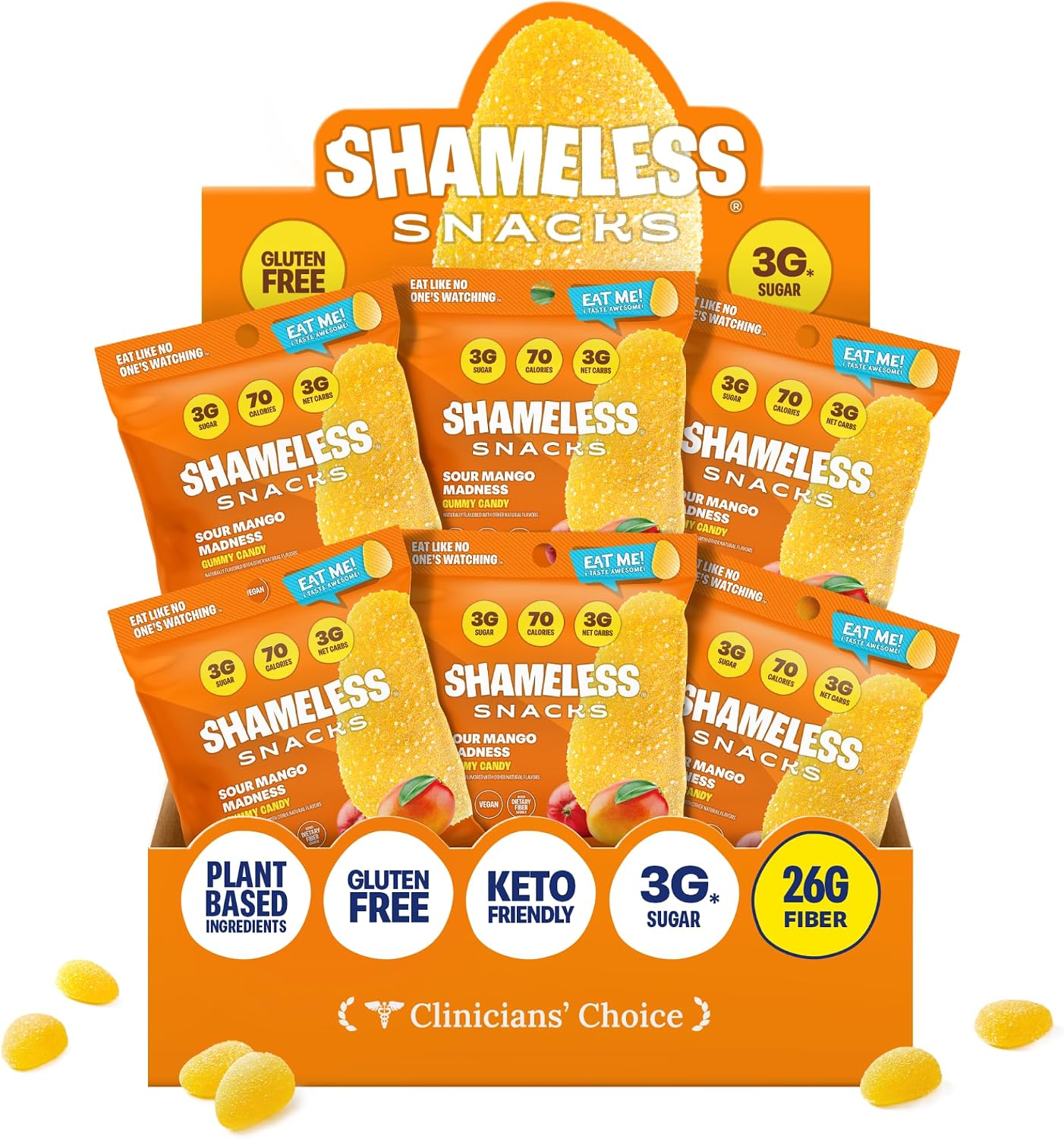 Shameless Snacks Sour Mango Madness - Sour Candy & Fruit Snacks, Tropical Mango Gummy Candy, Keto Snacks in Bulk, 3g Sugar Gluten Free Vegan for Adults