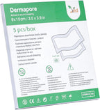 VED Dermapore Adhesive Wound Dressing- Suitable for cuts and grazes, Diabetic Leg ulcers, venous Leg ulcers, Small Pressure sores- Medium, 9 x 10cm (Pack of 5). (9X10 Green), Blue