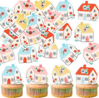 Ercadio 60 Pack Edible Welcome Home Cupcake Toppers Home Sweet Home Cupcake Picks Colorful House Housewarming Cupcake Toppers New Home Theme Party Cake Decorations Supplies
