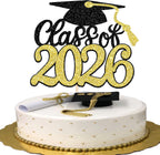 Rsstarxi 1 Pack Class of 2026 Cake Topper Graduation Party Decorations Grad Cap Cake Pick for 2026 Graduation Theme Congrats Grad Party Cake Decorations Gold