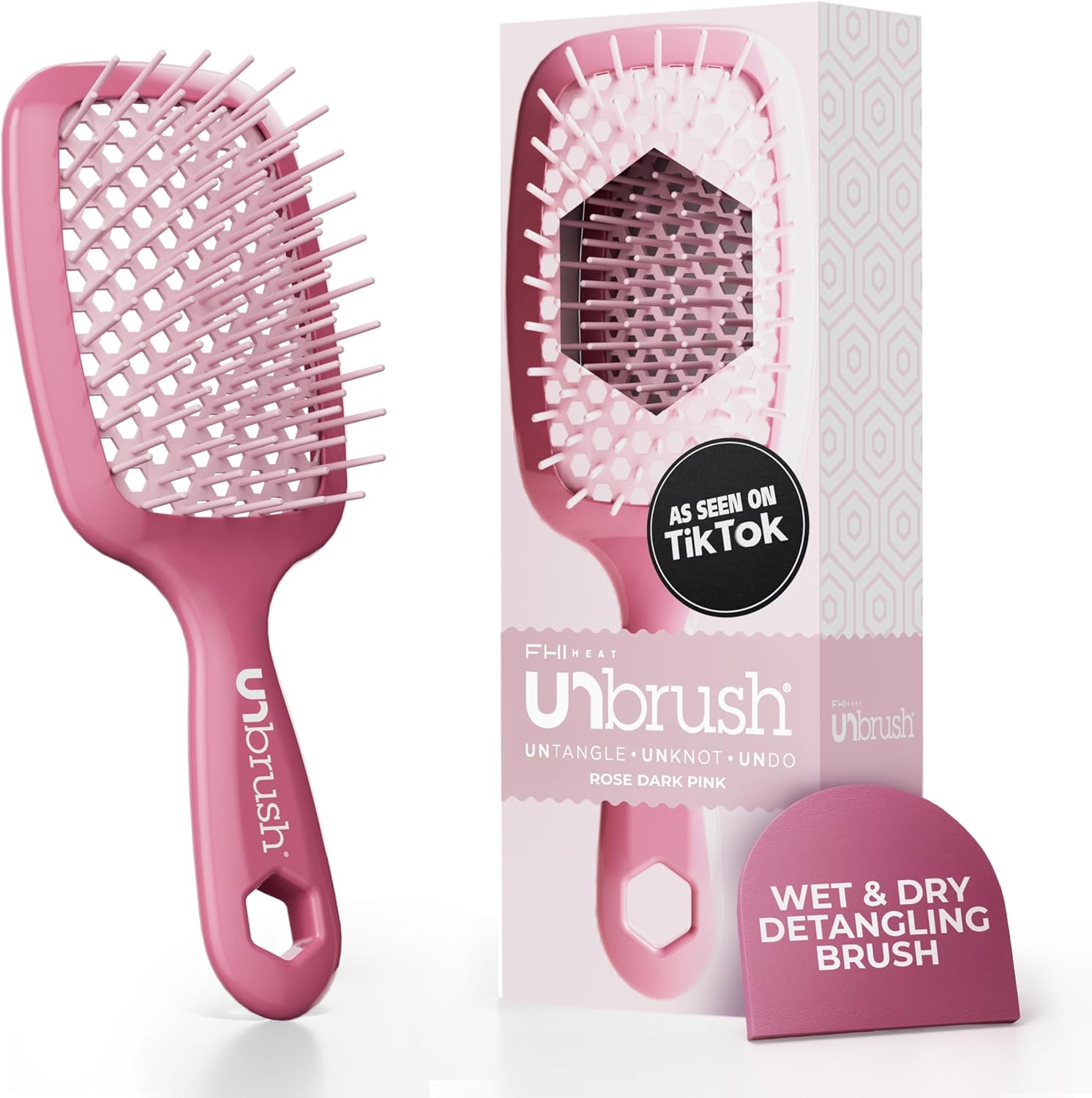 FHI Heat UNbrush Detangling Brush for Pain-Free Brushing on All Wet or Dry Hair Types — Durable DuoFlex Anti-Static Bristles, Lightweight Handle, Vented Hair Brush