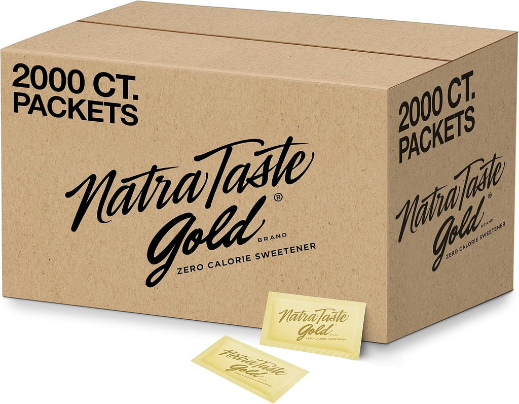 NatraTaste Gold Zero Calorie Sucralose Sweetener Packets, 2000 Ct., Gluten Free, Vegan, Sugar Substitute for Hot and Cold Drinks, Coffee, Iced Tea, Baking and More