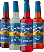 Torani Sugar Free Flavored Drink Syrup Soda Flavors Variety Pack, Raspberry, Coconut, Strawberry & Peach, 25.4 fl oz, (Set of 4)