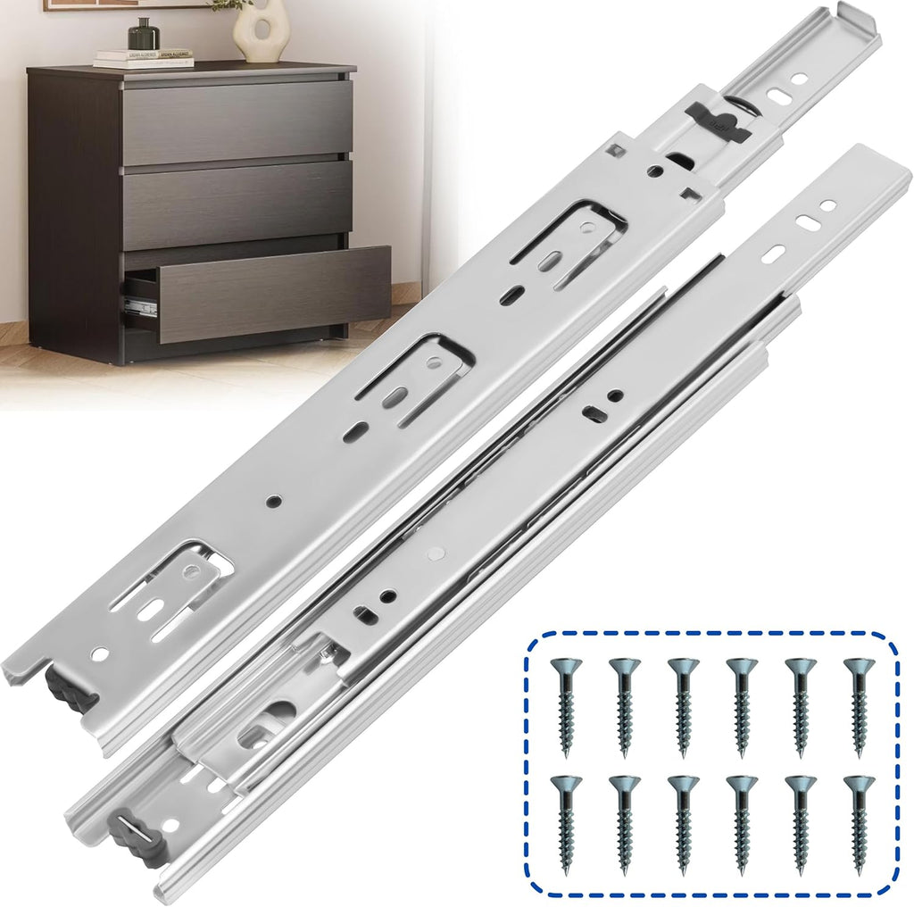 16 Inch Drawer Slides 1 Pairs (2pcs) Side Mount Rails - Heavy Duty Full Extension Ball Bearing – Drawer Slide Glides for Cabinet Kitchen, Dresser Runners - Draw Slides Sliders 100Lb Capacity