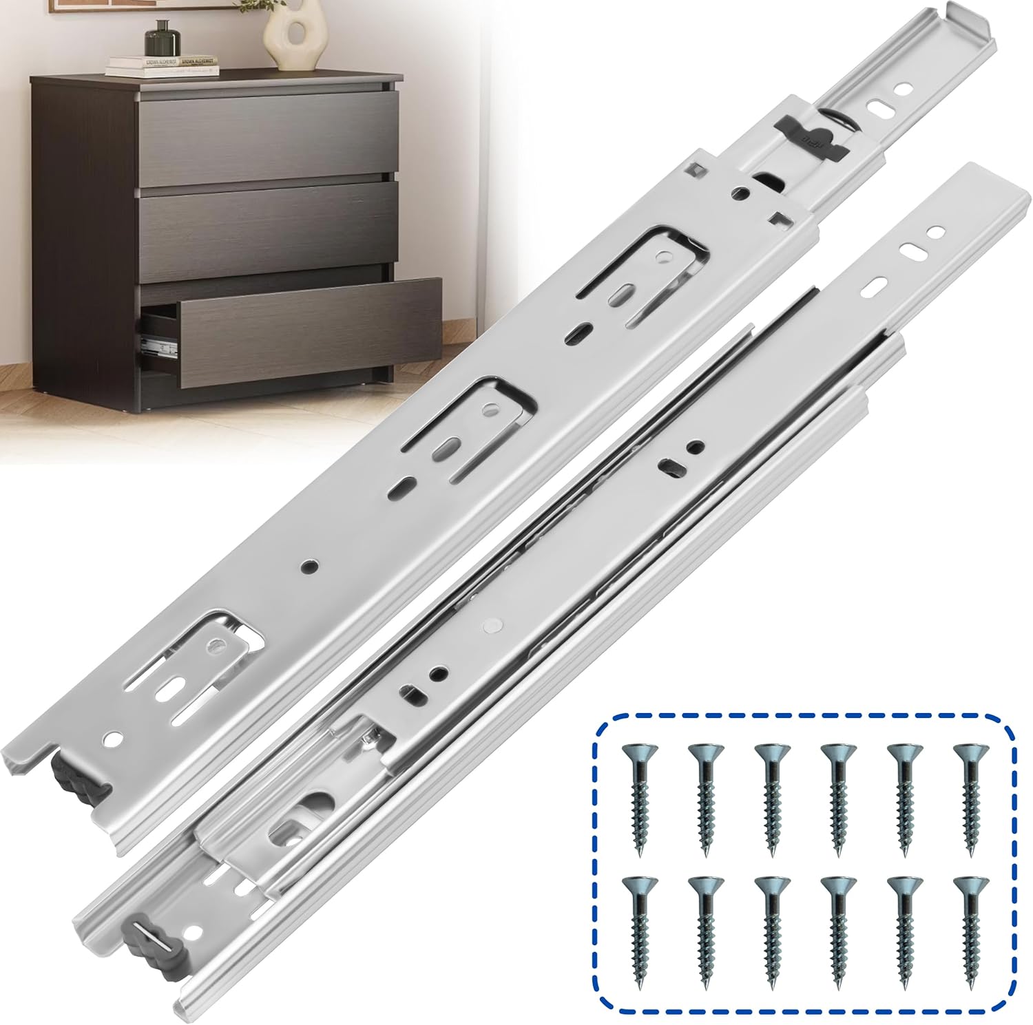 16 Inch Drawer Slides 1 Pairs (2pcs) Side Mount Rails - Heavy Duty Full Extension Ball Bearing – Drawer Slide Glides for Cabinet Kitchen, Dresser Runners - Draw Slides Sliders 100Lb Capacity