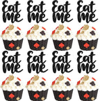Rsstarxi 30 Pack Eat Me Cupcake Toppers Glitter Alice Cupcake Picks In Wonderland Decorations for Baby Shower Kids Birthday Party Cake Decorations Black
