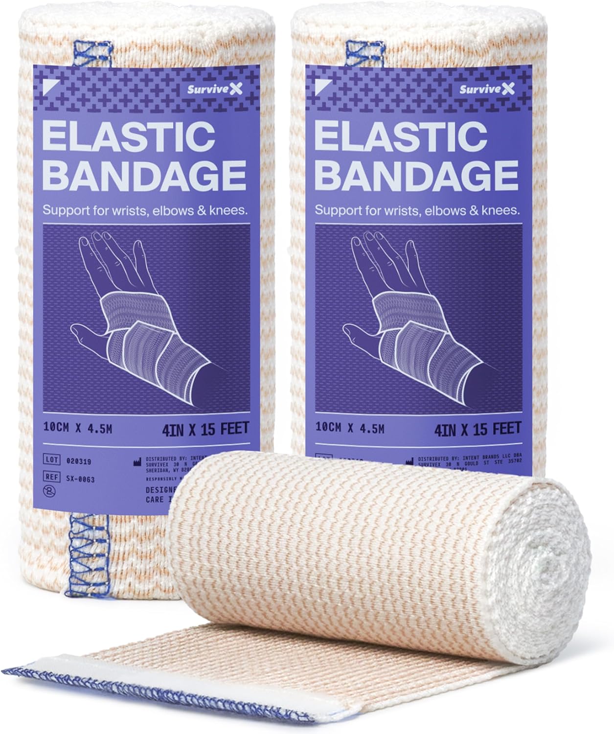 SurviveX High-Performance Elastic Bandage Wrap - Reusable Compression Bandage Wrap for Leg, Ankle, Wrist, Knee - Self Closing Design - 4 Inch (2 Pack)