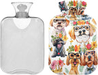 Watercolor Cute Funny Dogs Classic Hot Water Bottle with Cover 1L Hot Water Bag Hot Water Bed Warmer for Tummy Cramps Neck and Shoulder Waist Pain Relief