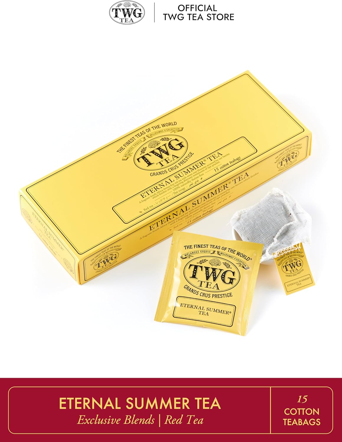 TWG Tea | Eternal Summer Tea | Rooibos Tea | Flowers & Redcurrant | 15 Hand Sewn Cotton Teabags | Gift Set