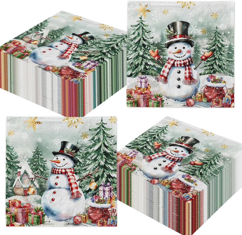 48Pcs Vintage Christmas Napkins -Winter Holiday Retro Forest Snowman Christmas Paper Napkins for Decoupage