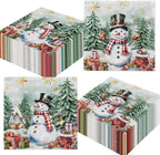 48Pcs Vintage Christmas Napkins -Winter Holiday Retro Forest Snowman Christmas Paper Napkins for Decoupage