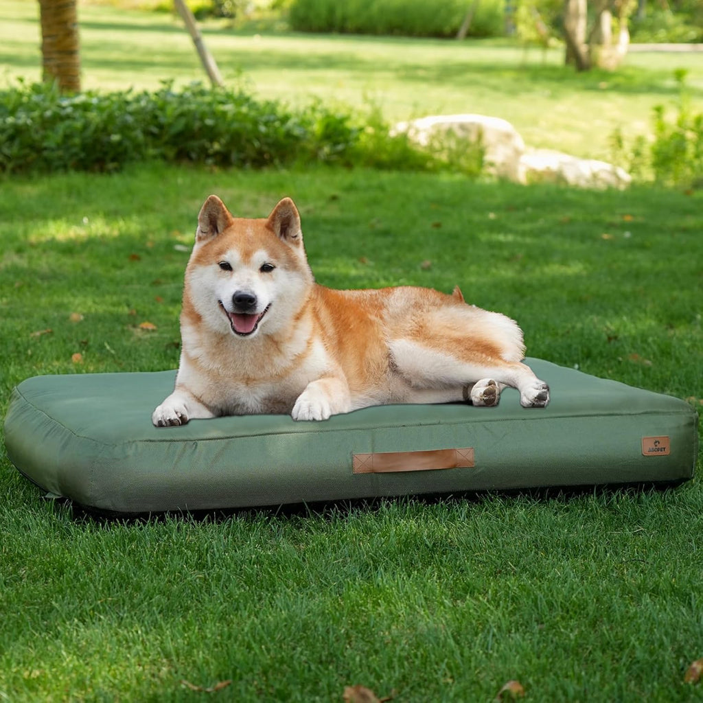 ABCPET Outdoor Inflatable Dog Bed for Small Dogs, Winter Outdoor Travel Dogs Met with Removeable Cover, Inflated Dog Bed Waterproof Summer Pet Mat with Anti-Slip Bottom, Army Green, 36x27 inch