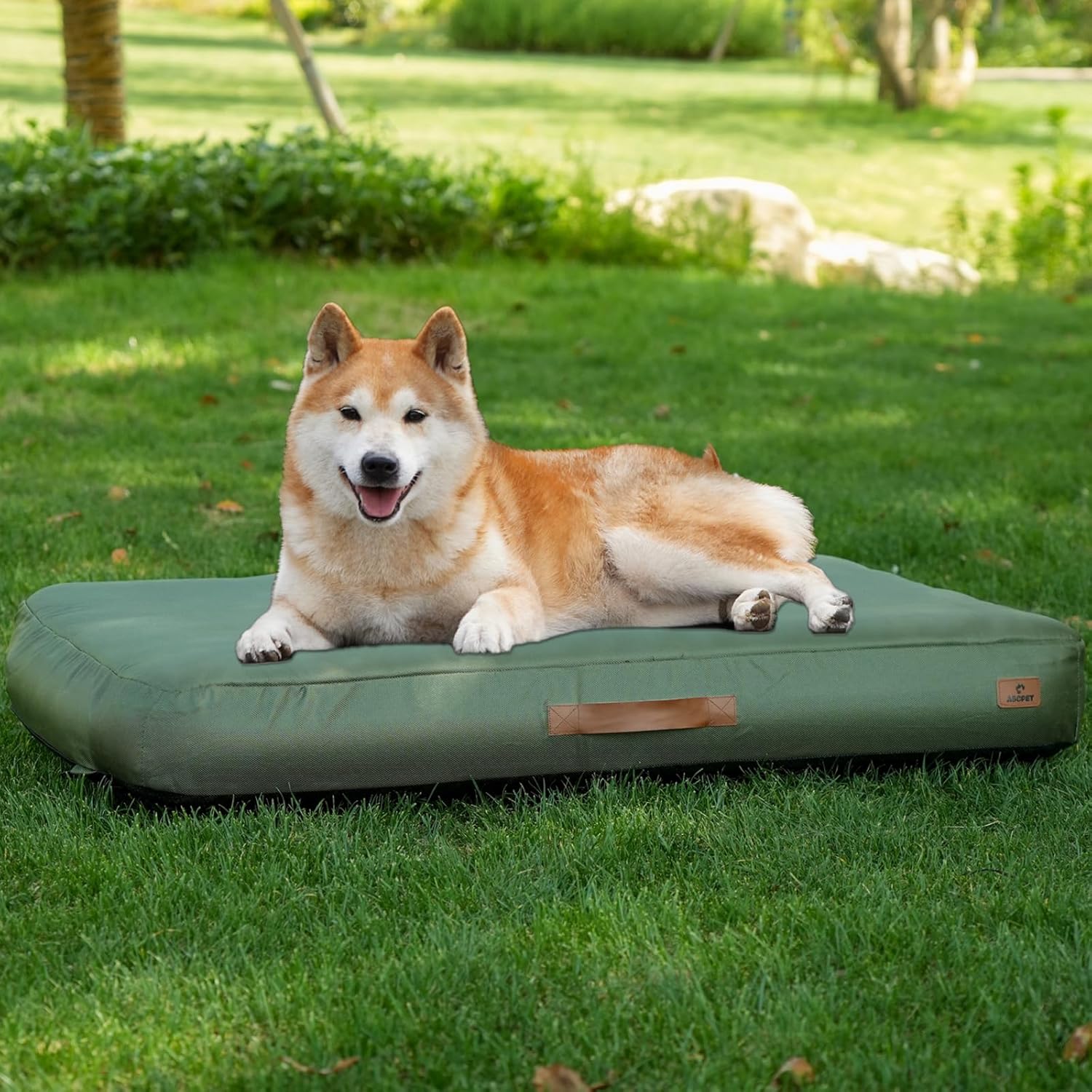 ABCPET Outdoor Inflatable Dog Bed for Small Dogs, Winter Outdoor Travel Dogs Met with Removeable Cover, Inflated Dog Bed Waterproof Summer Pet Mat with Anti-Slip Bottom, Army Green, 36x27 inch