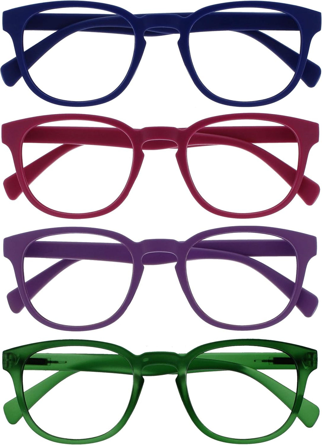 OPULIZE POP Reading Glasses for Women Men,Scratch Resistant Round Matt Frame with Spring Hinges, Blue, Pink, Purple, Green +2.00 (Pack of 4)