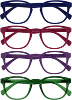 OPULIZE POP Reading Glasses for Women Men,Scratch Resistant Round Matt Frame with Spring Hinges, Blue, Pink, Purple, Green +2.50 (Pack of 4)