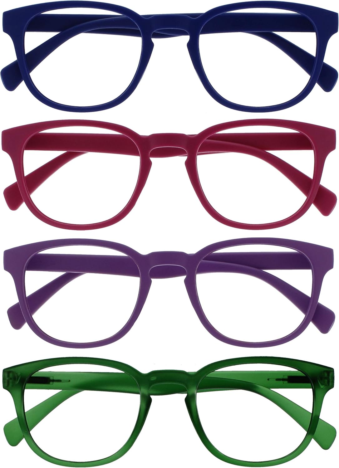 OPULIZE POP Reading Glasses for Women Men,Scratch Resistant Round Matt Frame with Spring Hinges, Blue, Pink, Purple, Green +2.50 (Pack of 4)