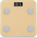 ELLE Digital Body Weight Scale with BMI Analyzer and 7 Fitness Indicators, Gold, LCD Display, 400 lbs Capacity, Tempered Glass Platform