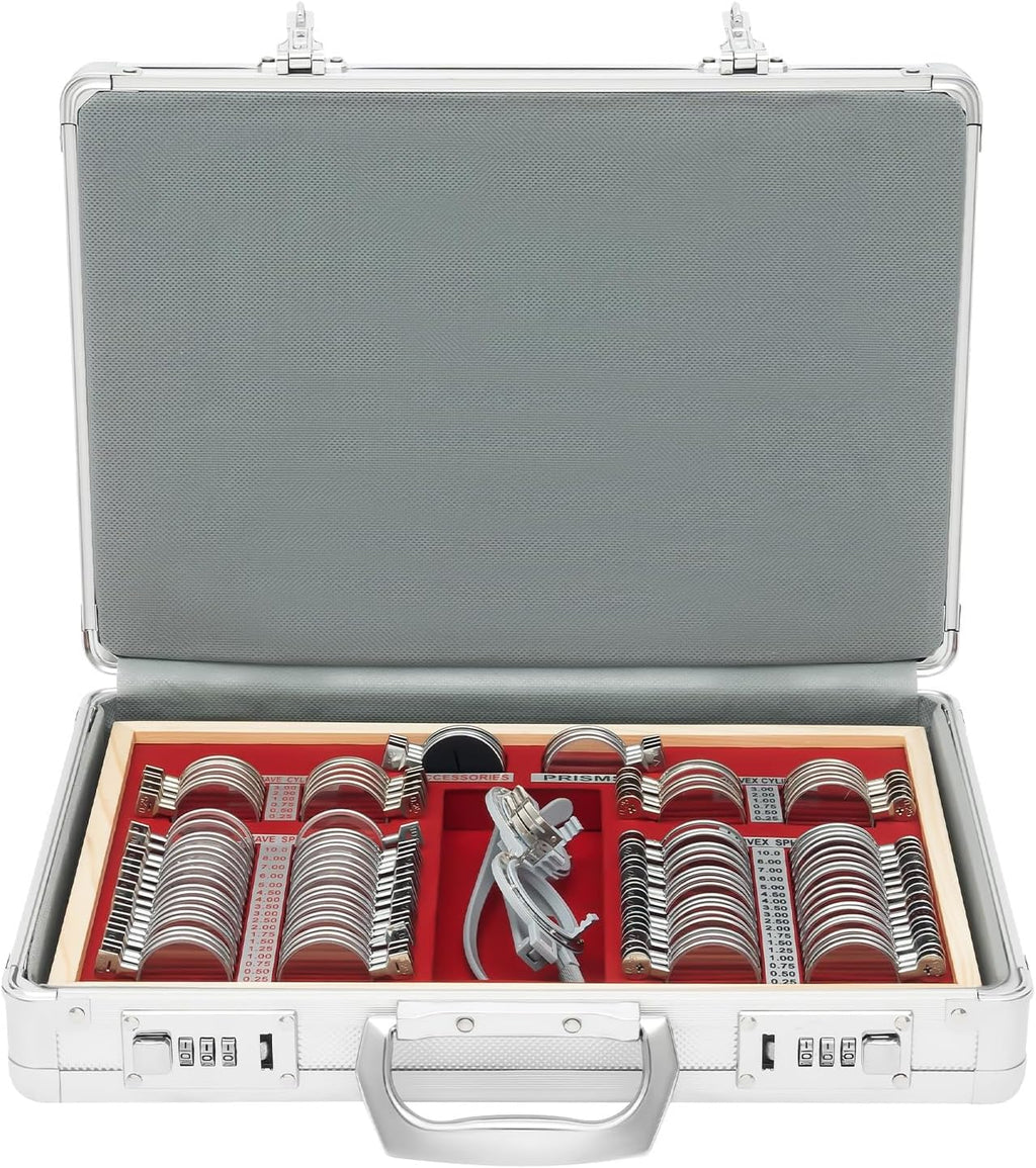 104 PCS Optical Trial Lens Set, Metal Rim Optometry Test Trial Frame with Case, Precise Optical Lens Optometry Kit for for Eyeglasses Shop
