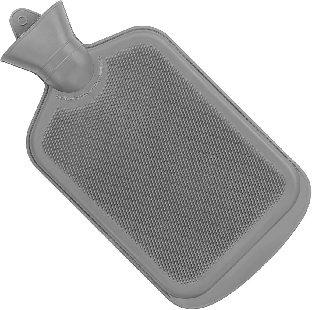 SteadMax Hot Water Bottle, 2L (68oz) Natural Rubber -BPA Free- Durable Large Hot Water Bag for Hot Compress and Heat Therapy, Pain Relief from Cramps, Back Pain, Sore Muscles, Injuries, Gray