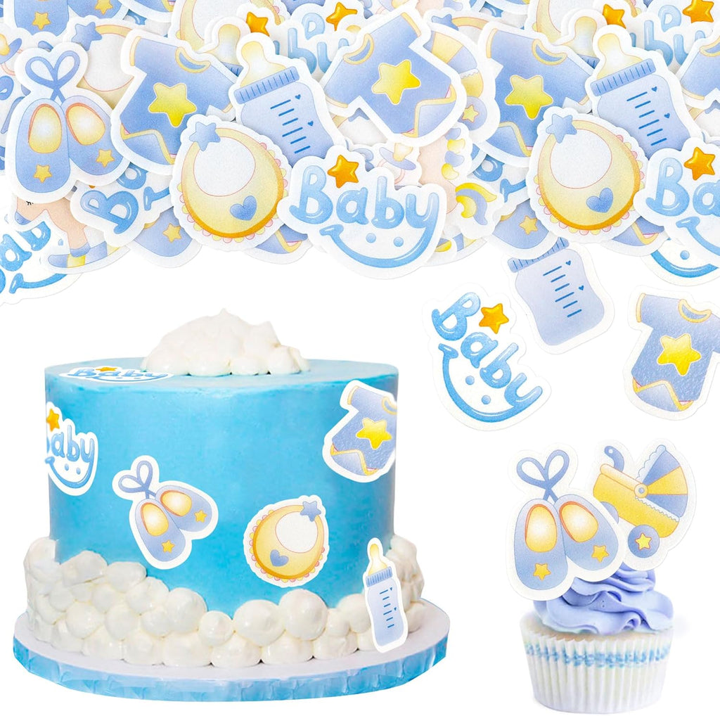 40 Pcs Edible Wafer Paper Baby Shower Cupcake toppers Picks It's a Boy Jumpsuit Gender Reveal Cupcake Picks Welcome Baby Shower Cake Decor for Baby Boy Birthday Theme Party Supplies