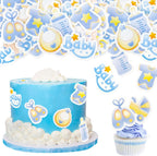 40 Pcs Edible Wafer Paper Baby Shower Cupcake toppers Picks It's a Boy Jumpsuit Gender Reveal Cupcake Picks Welcome Baby Shower Cake Decor for Baby Boy Birthday Theme Party Supplies