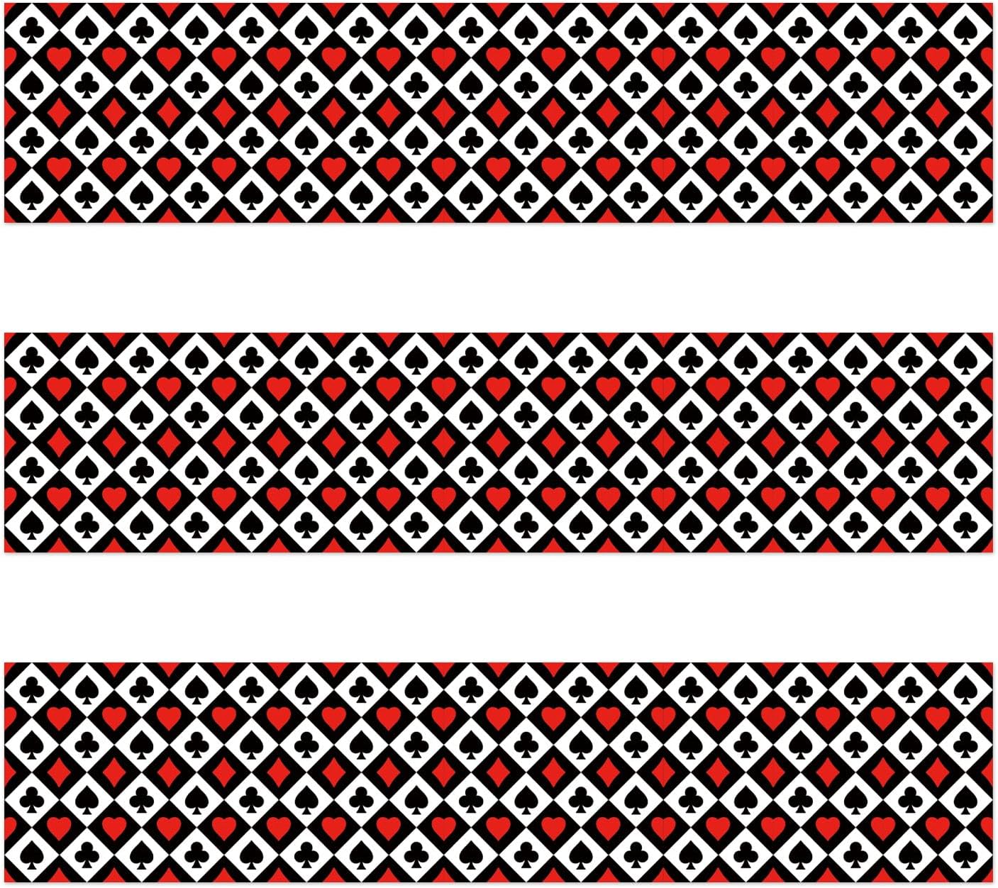 3pcs Casino Theme Edible Cake Border Strips, 28x6.2cm/11x2.44in Pre-cut Glutinous Rice Paper with Las Vegas Poker Pattern Cake Images Wrap Decorations for Party