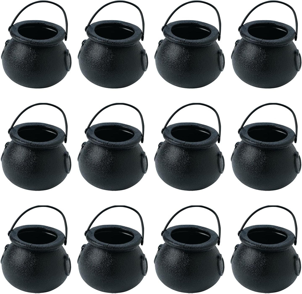 Fun Express 1 Dozen Mini Cauldron Candy Kettles, St. Patrick's Day, Halloween, Bachelorette Parties, Witches and Wizards, Birthday, Baby Showers Party Decoration Supplies, Black