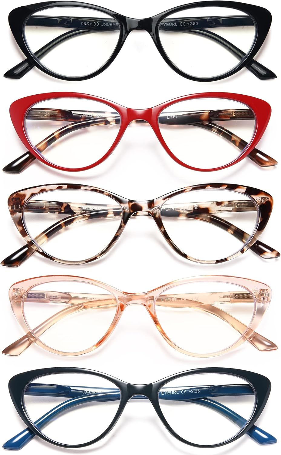 EYEURL 5-Pack Cat Eye Reading Glasses for Women- Men Blue Light Blocking Glasses Stylish Computer Readers for Women Anti Eyestrain & Glare with Spring Hinges,1.5