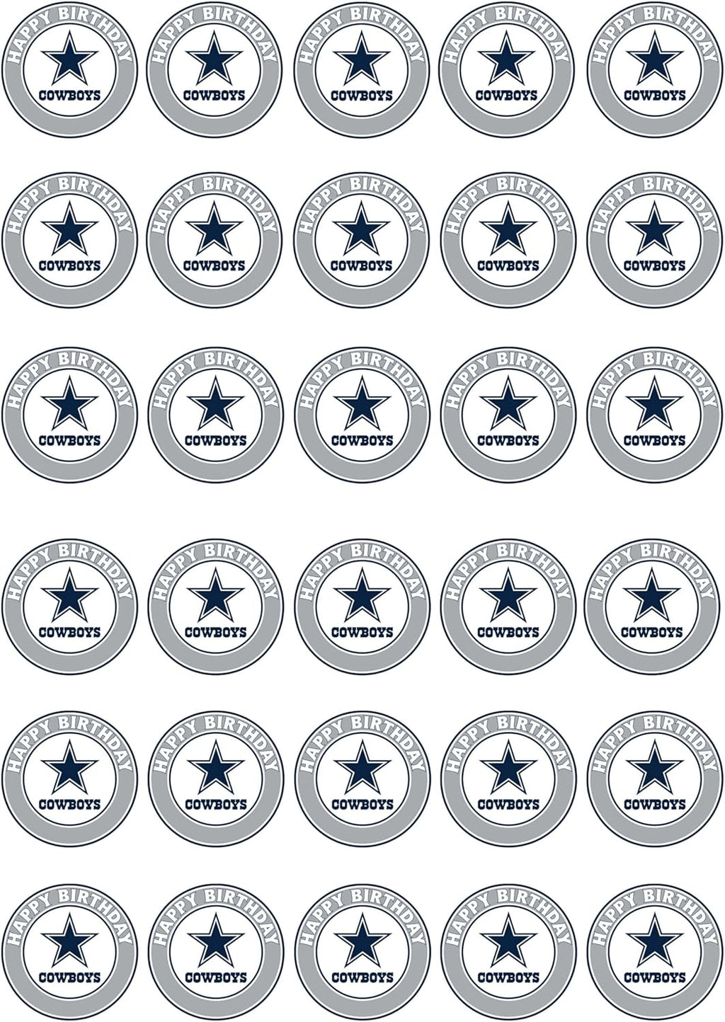 30 x Edible Cupcake Toppers – Dallas& Football Themed Collection of Edible Cake Decorations | Uncut Edible on Wafer Sheet