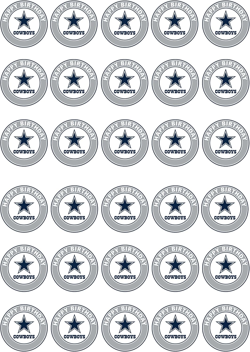 30 x Edible Cupcake Toppers – Dallas& Football Themed Collection of Edible Cake Decorations | Uncut Edible on Wafer Sheet