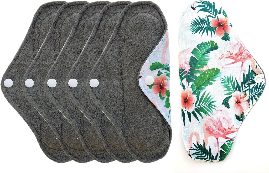 Generic Aslana 6-Pack Reusable Cloth Menstrual Pads Sanitary Napkins Pantiliners for Light, Medium and Heavy Flow (S, Flamingo Floral)