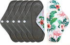 Generic Aslana 6-Pack Reusable Cloth Menstrual Pads Sanitary Napkins Pantiliners for Light, Medium and Heavy Flow (S, Flamingo Floral)