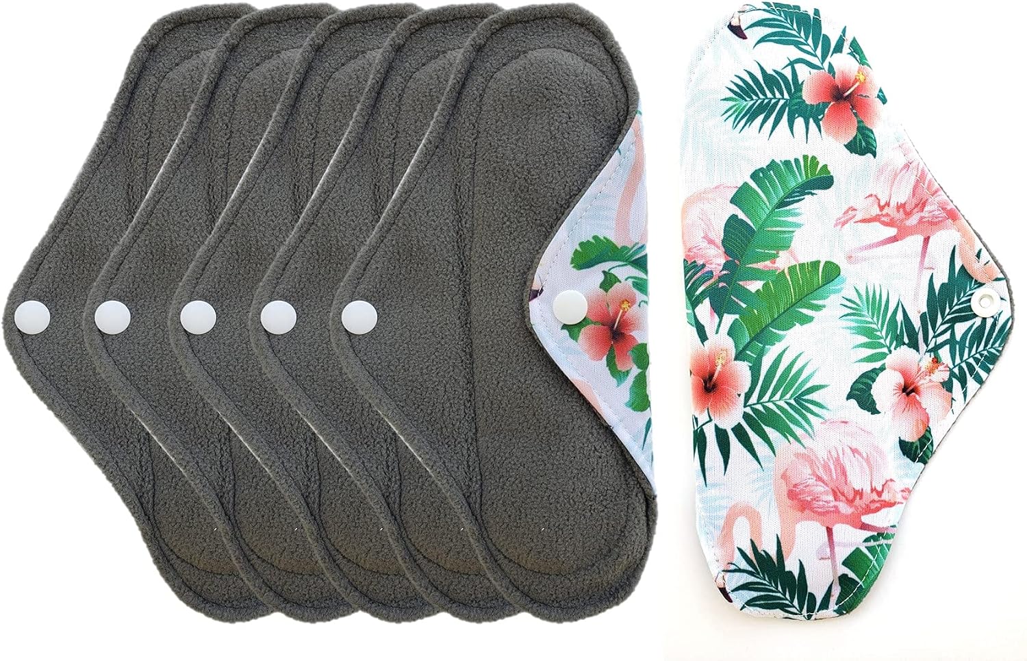 Generic Aslana 6-Pack Reusable Cloth Menstrual Pads Sanitary Napkins Pantiliners for Light, Medium and Heavy Flow (S, Flamingo Floral)