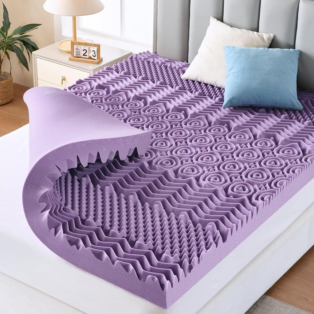 MUXHOMO 3 Inch King Size Mattress Topper, 7-Zone Gel Infused Mattress Topper, Egg Crate Memory Foam Mattress, Lavender Cooling Gel Infused Bed Pad, CertiPUR-US Certified (76"×80", Lavender)