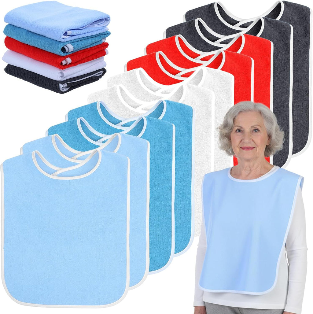 10 Pack Premium Adult Bib, Clothing Protectors for Adults 9.06 X 6.3 Inch Washable Adult Bibs for Seniors Adjustable Unisex Adults Bib Soft Waterproof Bibs for Elderly Seniors and Disabled