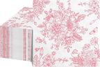 100 Pcs Pink Floral Napkins, Easter Napkins Pink and White Toile Cocktail Napkin Vintage Flower Butterfly Design Decoupage Napkin for Mothers Day, Wedding, Bridal Baby Shower, Tea Party