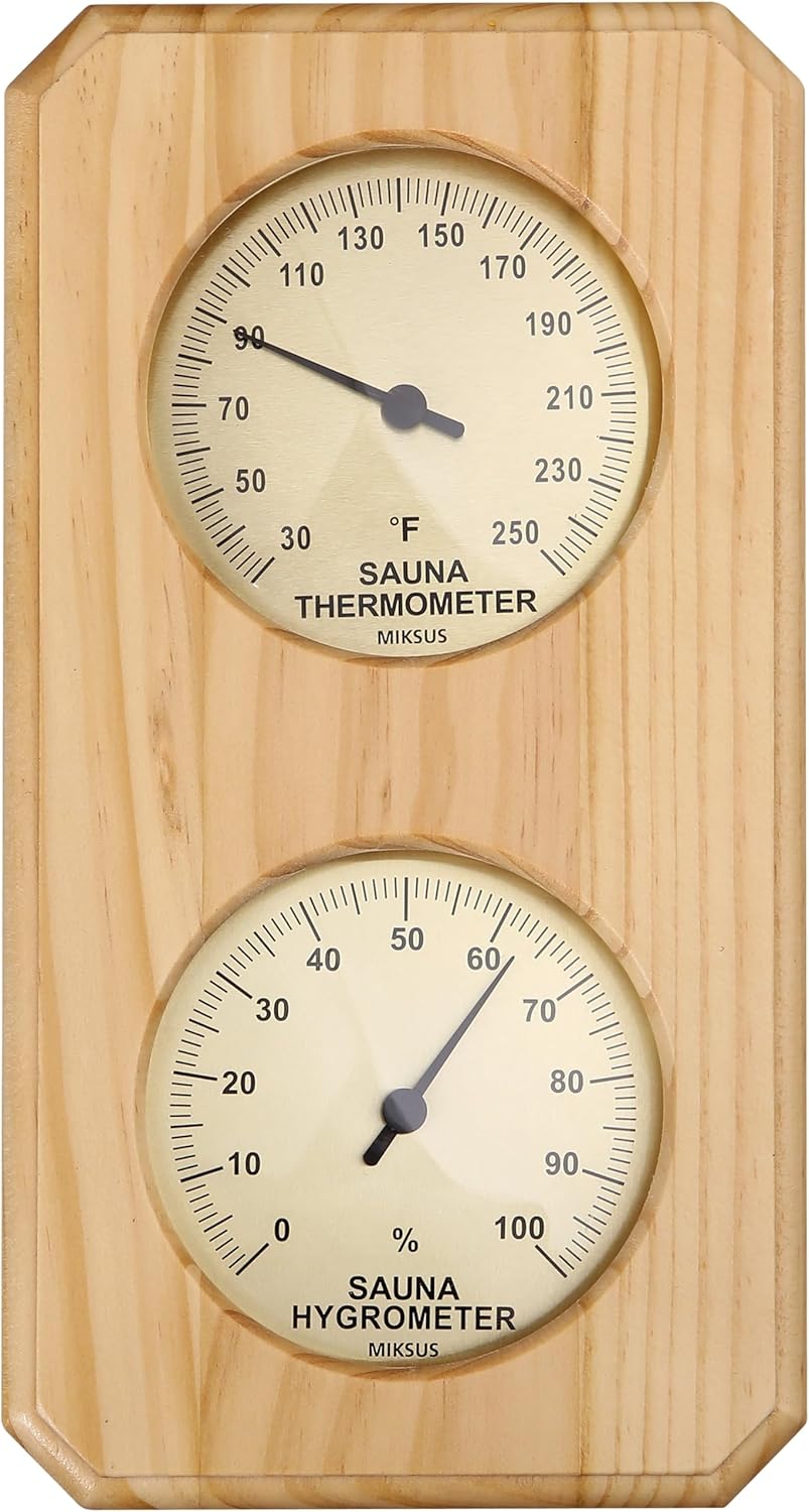 10 inches Premium Wood Thermometer-Hygrometer for Sauna (Upgraded Accuracy and Design)
