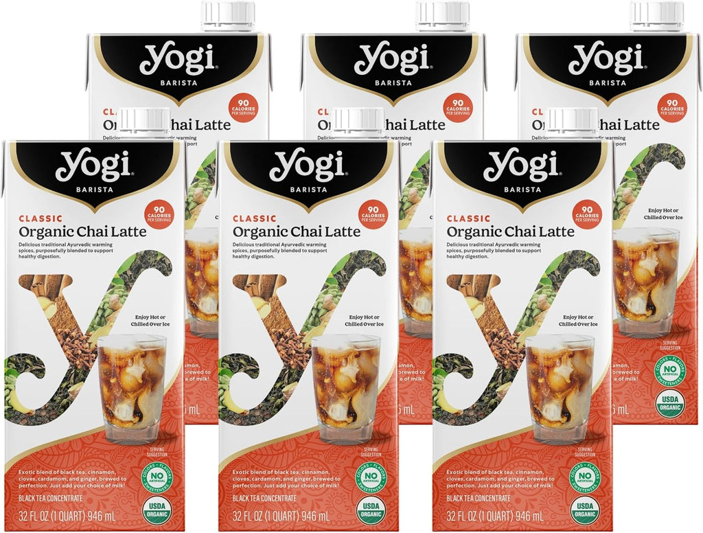 Yogi Barista Classic Organic Chai Latte, Vegan Friendly, Kosher, USDA Certified Organic, 32 Fluid Ounce (Pack of 6)