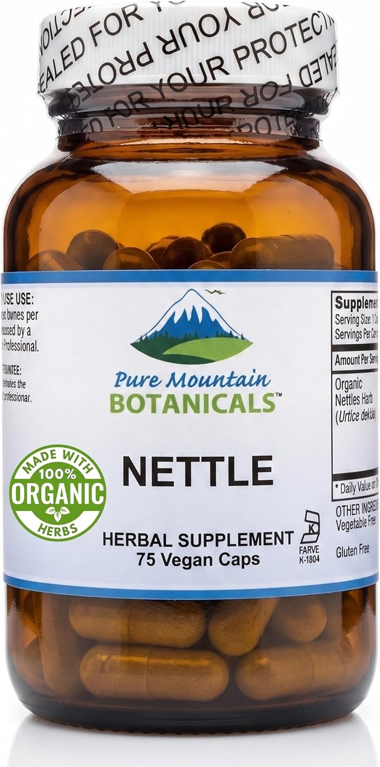 Pure Mountain Botanicals Stinging Nettle Leaf Capsules - Kosher Vegan Nettle Capsules with 500mg Organic Stinging Nettles Leaf