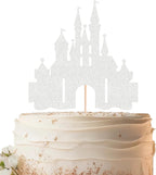 Castle Cake Topper - Silver Glitter Castle Theme Birthday Cake Decorating Supplies, Princess Prince Baby Shower Birthday Party Supplies Photo Booth Props