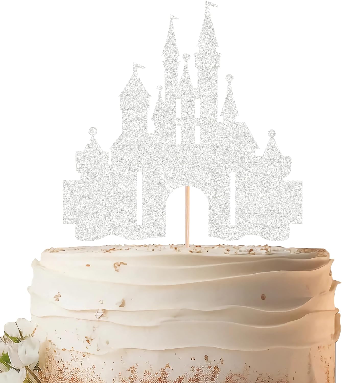 Castle Cake Topper - Silver Glitter Castle Theme Birthday Cake Decorating Supplies, Princess Prince Baby Shower Birthday Party Supplies Photo Booth Props
