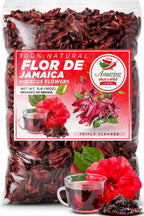 Hibiscus Flowers 1lb (16oz) – All Natural, Triple Cleaned - Whole Soft Flowers and Petals - Flor de Jamaica. Great for Hot or Iced Tea and Agua Fresca. By Amazing Chiles and Spices | All Natural, Triple Cleaned, Petals, Hot or Iced Tea, Agua Fresca