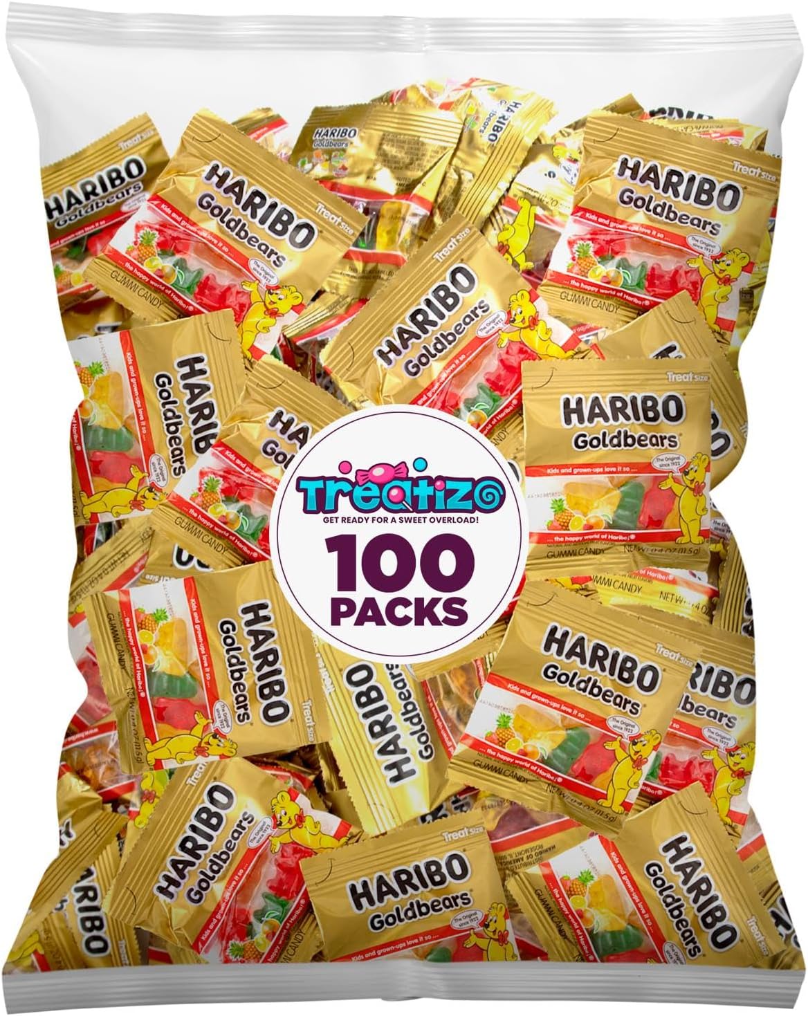 Haribo Goldbears Gummi Candy, 100 Count, 0.4 oz Individually Wrapped, Assorted Fruit Flavors, Perfect for Snacks, Treats, and Goodie Bags