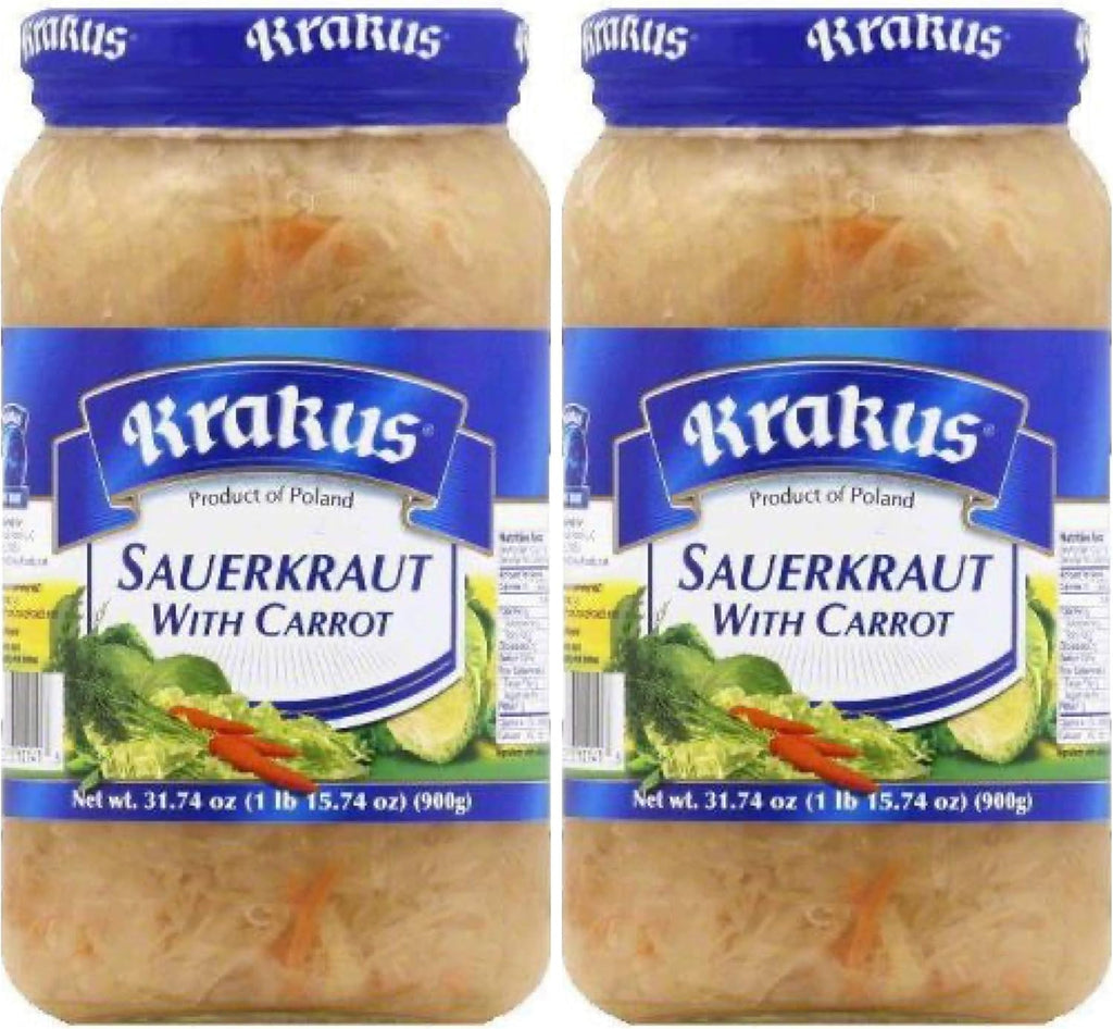 KRAKUS SAUERKRAUT WITH CARROT 2 PACK X 31.74oz (900G). Product of Poland. Kapusta kwaszona z marchewka.