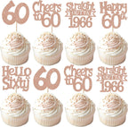 30PCS Happy 60th Birthday Cupcake Toppers Hello 60 Straight Outta 1966 Cupcake Picks Sixty Cheers to 60 Years Cake Decorations for 60th Birthday Anniversary Party Decorations Supplies Rose Gold