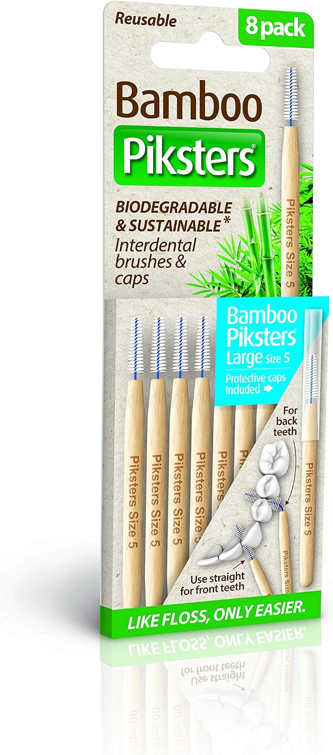 Piksters Bamboo Interdental Brushes | Sizes 00-6 | 8 Pack (8 Pack, Size 5 (Blue))